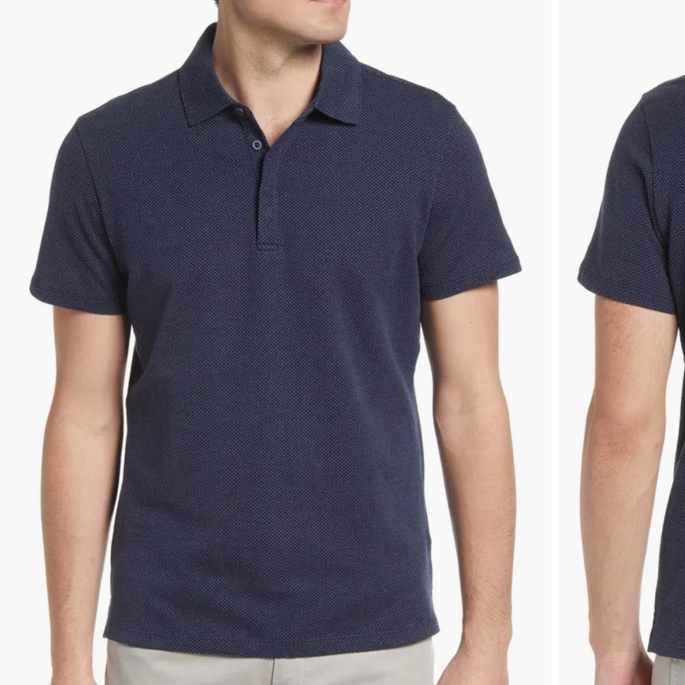Robert Barakett Creston Micropattern Jacquard Polo Sz. XL Navy Blue Short Sleeve